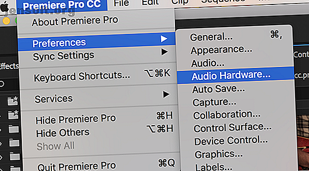 Menu du matériel audio Premiere Pro