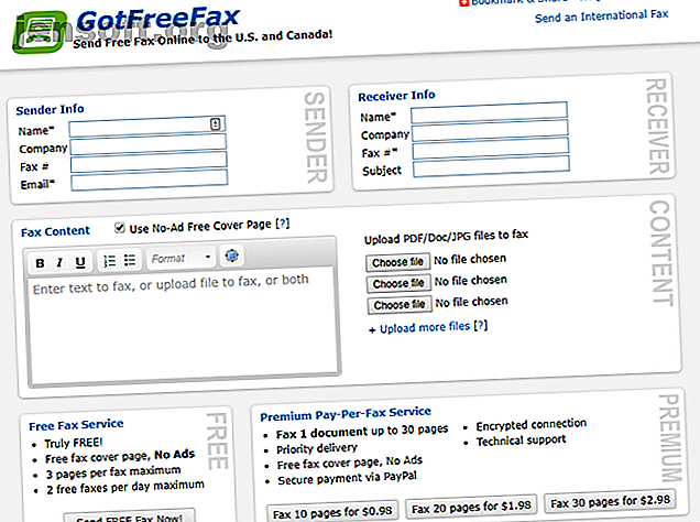 GotFreeFax Page principale d'envoi