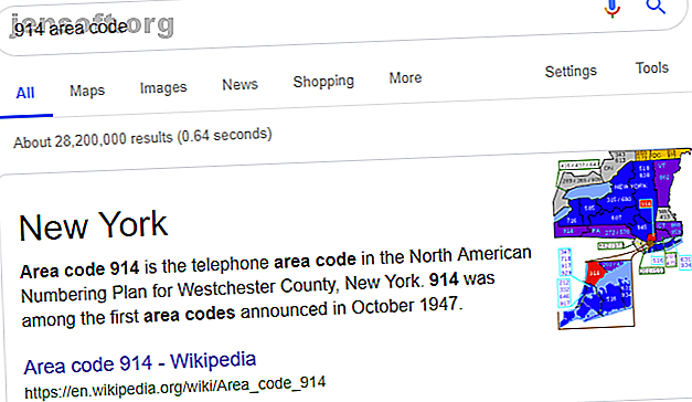 Recherche de l'indicatif régional d'un numéro de téléphone sur Google.
