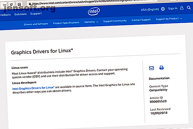 Site Web d'Intel affichant les pilotes graphiques disponibles pour Linux