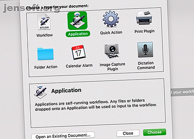choisissez Application comme type de document dans le sélecteur de modèle Automator sur Mac