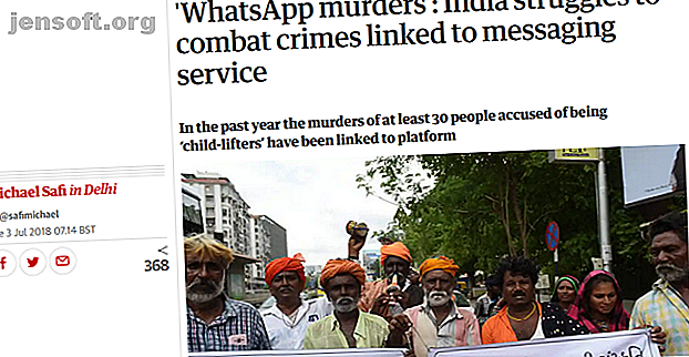 Capture d'écran d'un article de Guardian sur le faux problème d'actualités de WhatsApp en Inde