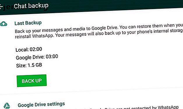 Capture d'écran des paramètres de sauvegarde de WhatsApp sur Android