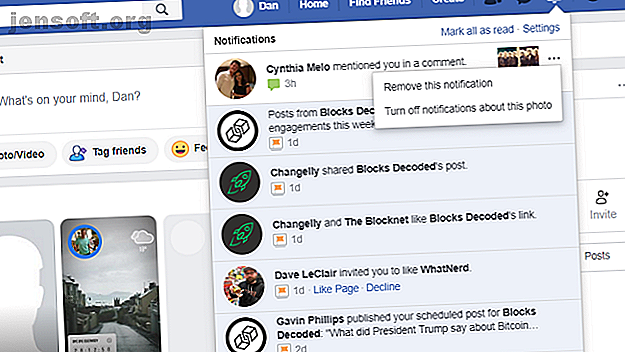 facebook supprimer les options de menu de notification