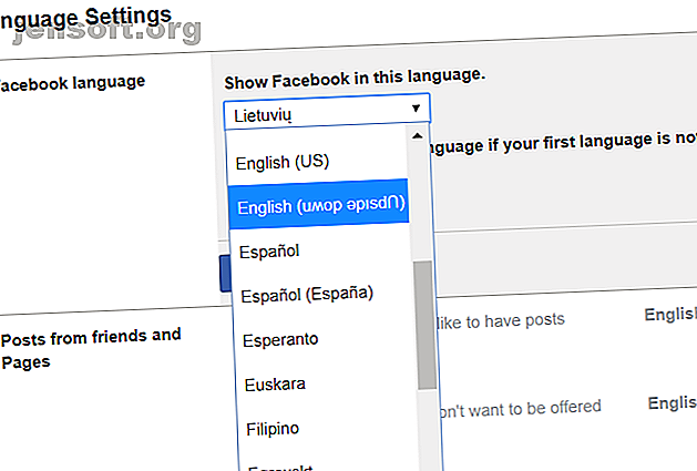 option de langue à l'envers facebook