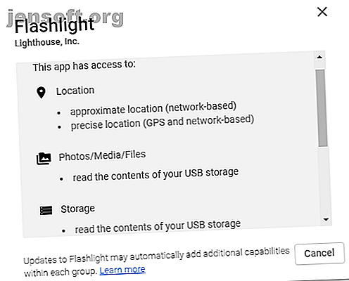 Autorisations d'applications Flashlight