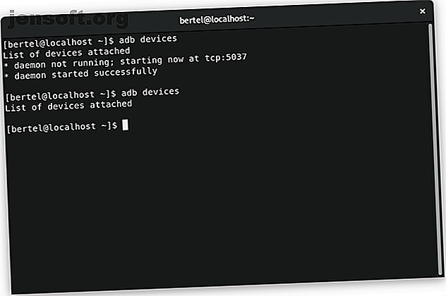 Terminal Linux affichant la commande "périphériques adb" sans résultat