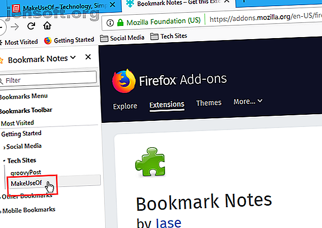 Cliquez sur un signet dans l'add-on Bookmark Notes de Firefox.