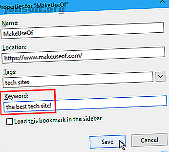 Utilisez le champ Mot clé pour ajouter une note à un signet dans Firefox.
