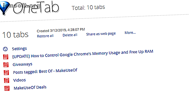 One Tab Chrome Tab Extension