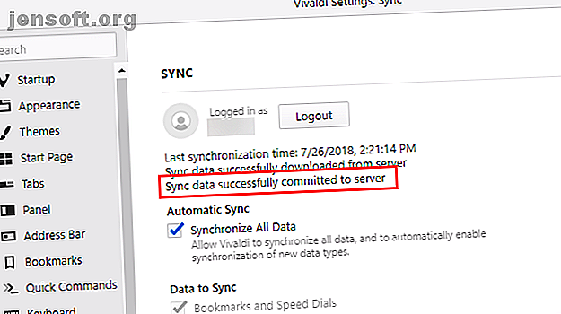 Les données de synchronisation ont été validées avec succès sur le serveur dans Vivaldi