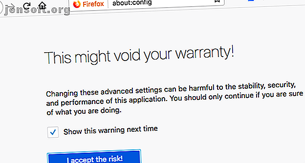 Firefox à propos de la confirmation de la garantie de configuration