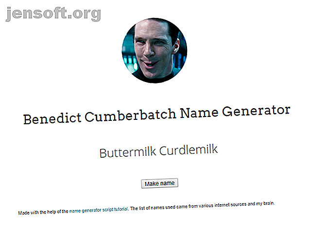 Capture d'écran du site Web de Benedict Cumberbatch Name Generator