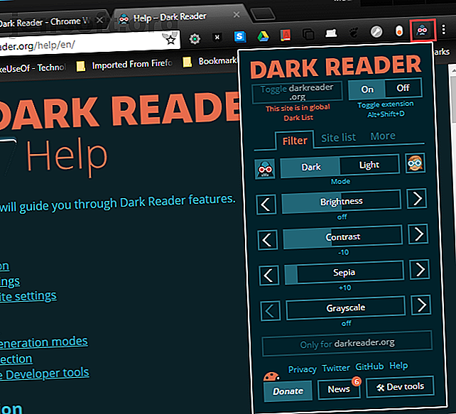 Extension de Dark Reader à Chorme