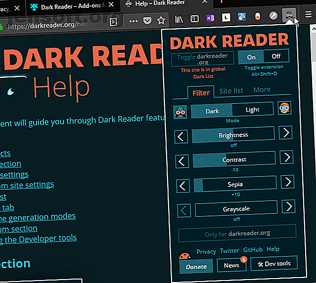 Extension de Dark Reader dans Firefox