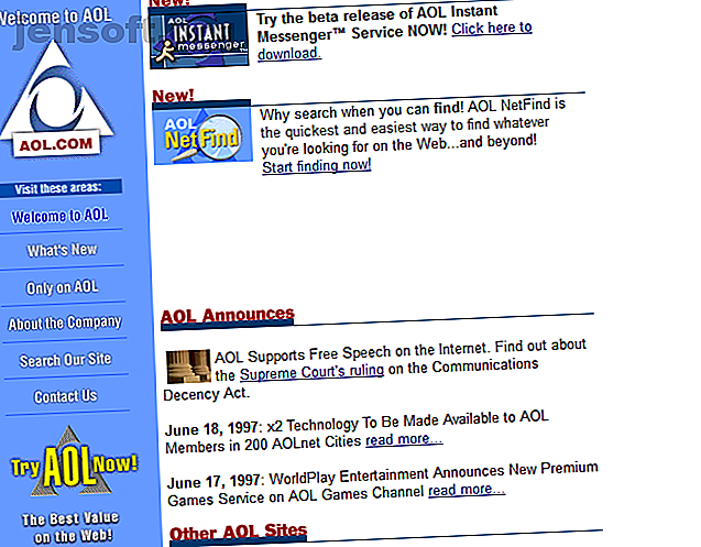 Capture d'écran du site Web d'AOL en 1997
