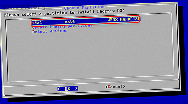 sélectionnez la partition pour installer Phoenix OS