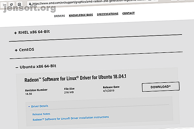 Site Web d'AMD affichant les pilotes graphiques disponibles pour Linux