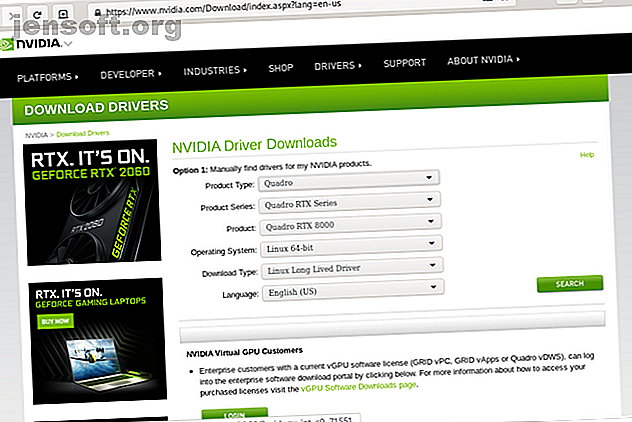 Site Web NVIDIA affichant les pilotes graphiques disponibles pour Linux