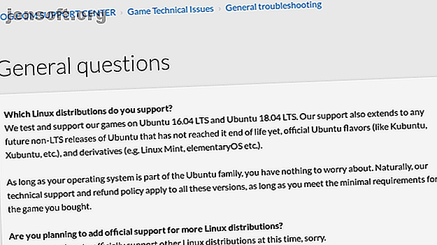 GOG.com affichant les versions prises en charge de Linux