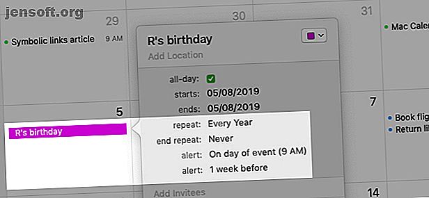 Créer une alerte d'anniversaire à partir de la liste déroulante Modifier l'événement dans Calendrier sur Mac