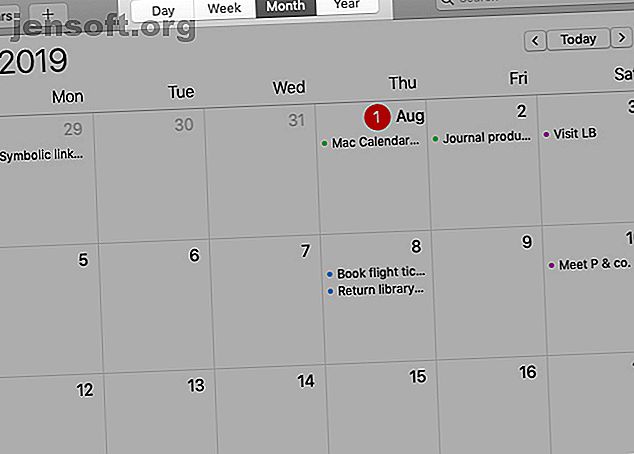 Vue mensuelle dans le calendrier Apple sur Mac