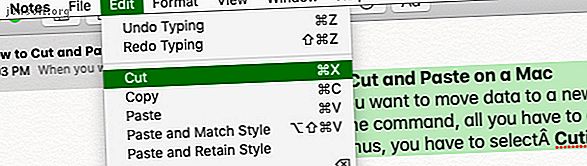 Option de coupe dans le menu Edition sur Mac