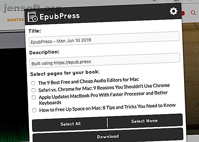 Panneau de la barre d’outils EpubPress dans Chrome