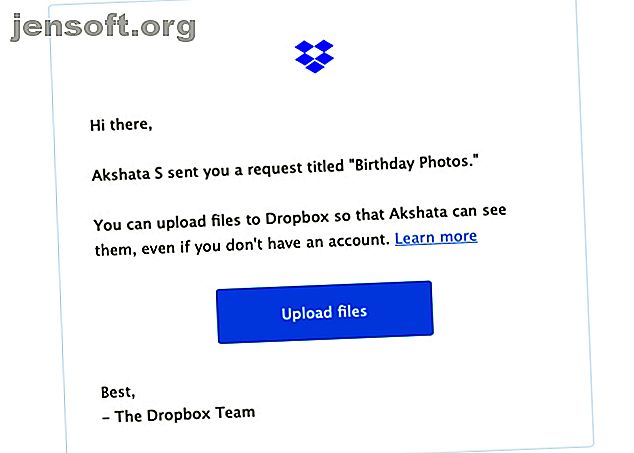 Courriel de demande de fichier envoyé à un utilisateur Dropbox pour le téléchargement de fichiers