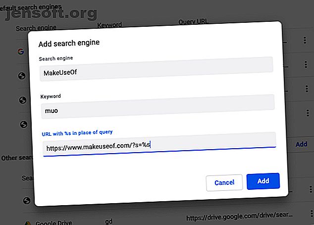 Paramètres de Chrome popup pour ajouter un moteur de recherche