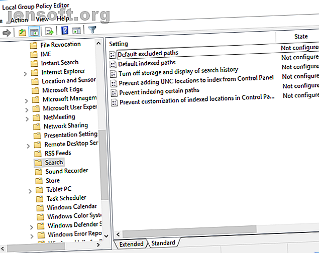 Paramètres de recherche Outlook de l'éditeur de stratégie de groupe local Windows