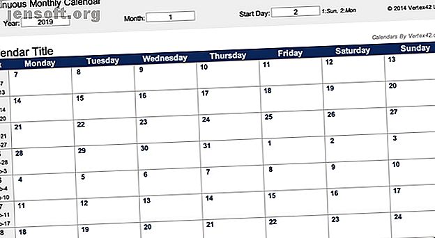 Modèle Excel de calendrier mensuel continu