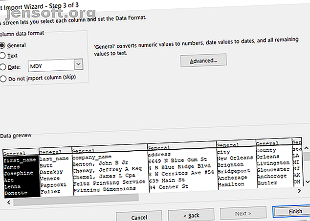 Format de données de colonne dans l'assistant d'importation de texte d'Excel