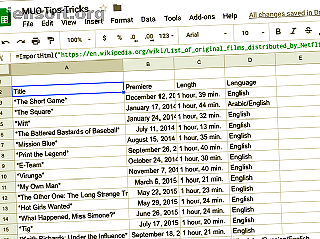 Importer des données HTML dans Google Sheets