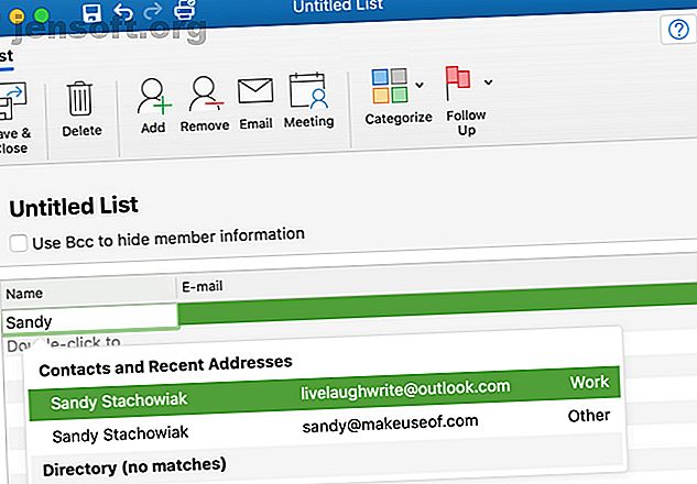 Suggestions de contacts pour la liste de contacts Outlook pour Mac