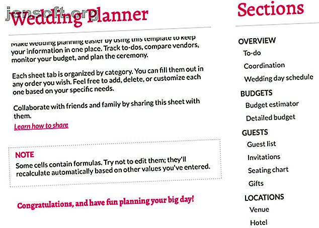 Modèle de planificateur de mariage dans Google Sheets