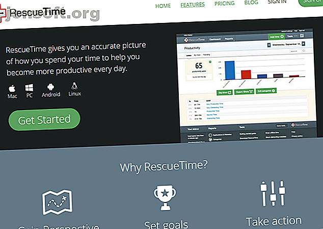 Capture d'écran du site Web RescueTime soulignant les fonctionnalités