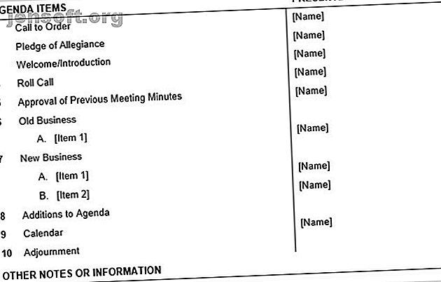 Modèle d'ordre du jour de la réunion du comité basé sur la table Vertex42