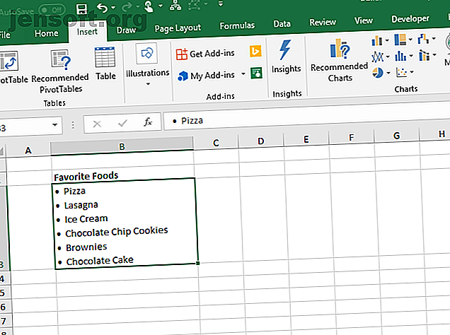 Créer une liste à puces dans une seule cellule dans Excel