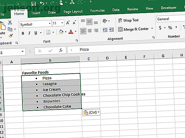 Liste à puces copiée de Word vers plusieurs cellules dans Excel