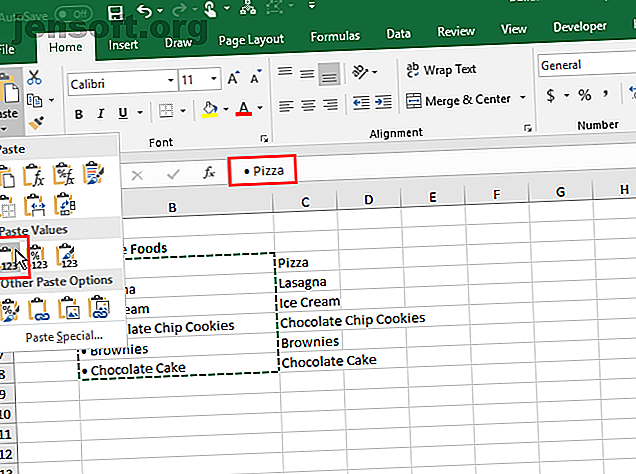 Coller les valeurs uniquement dans Excel