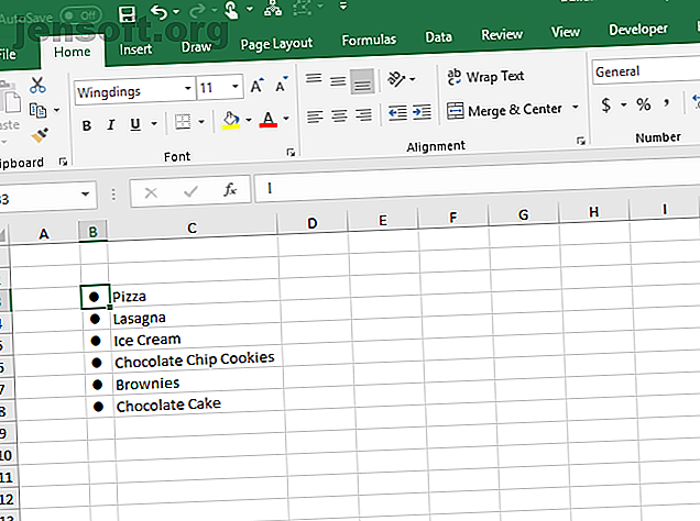 Créer une liste à puces dans Excel avec la police Wingdings