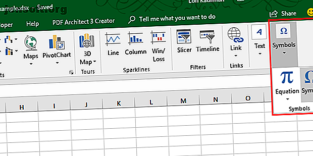 Cliquez sur Symboles dans l'onglet Insertion dans Excel