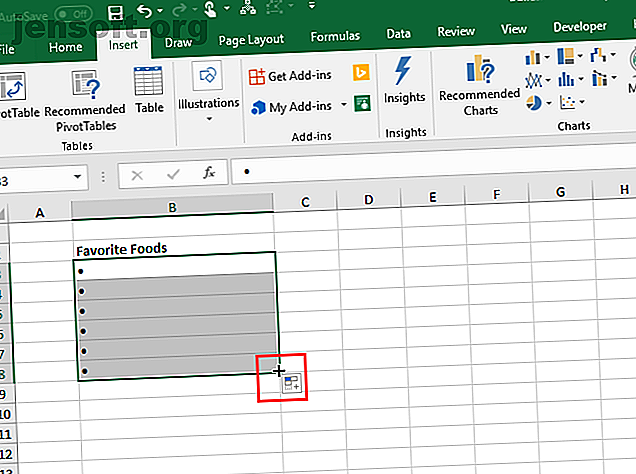 Utiliser le remplissage automatique dans Excel pour copier et coller des puces