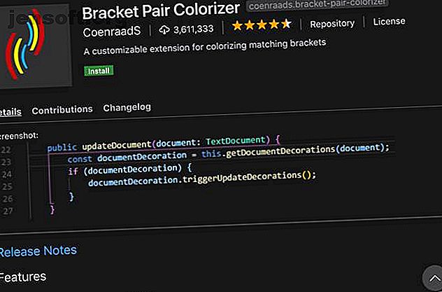 Bracket Pair Colorizer extension pour Visual Studio Code