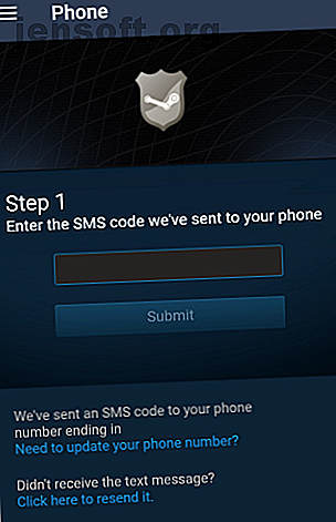 Écran de code SMS de l'application Steam