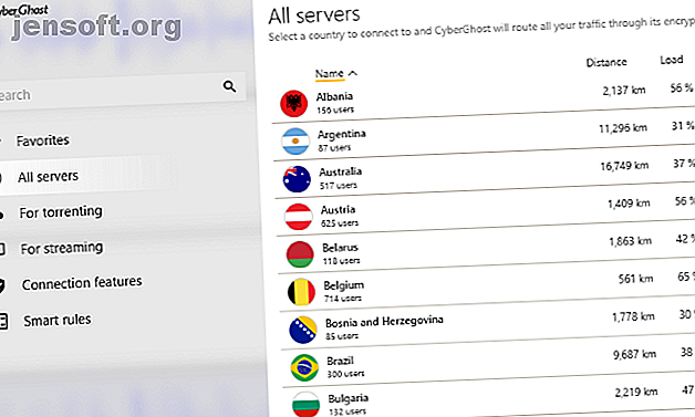 Liste complète des serveurs dans CyberGhost VPN