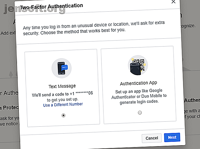 Choisissez la méthode que vous souhaitez utiliser pour l'authentification à deux facteurs de Facebook.