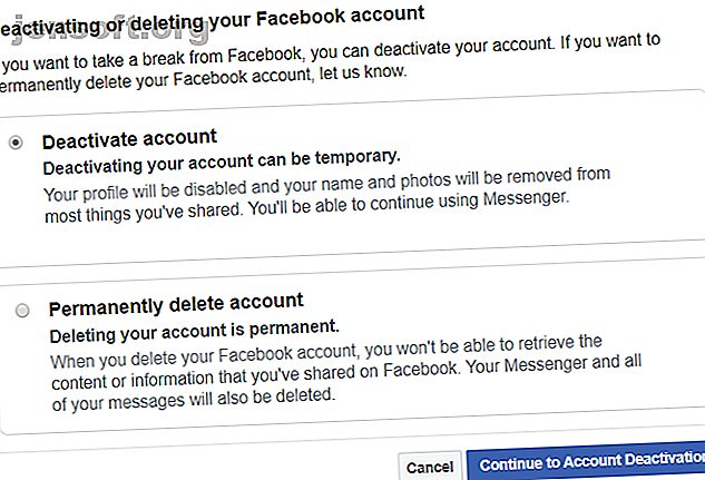 supprimer les options de compte facebook