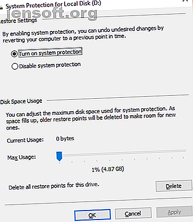 Protection du système Windows 10